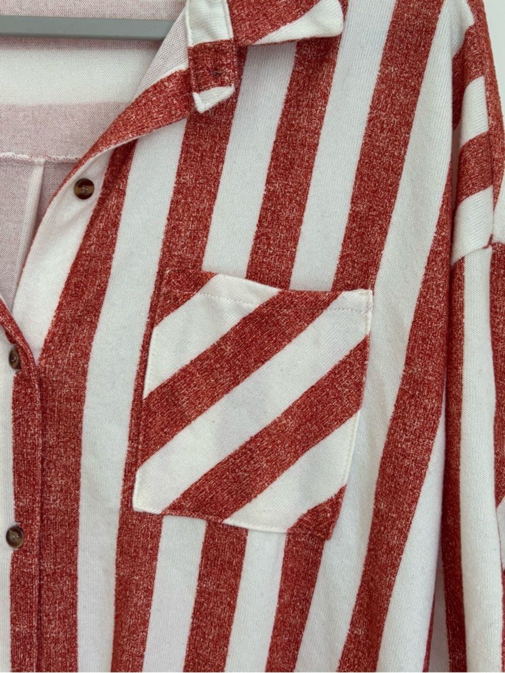 Eden & Olivia Red and White Striped Tie-Front Button-Down Shirt - Picture 3 of 7
